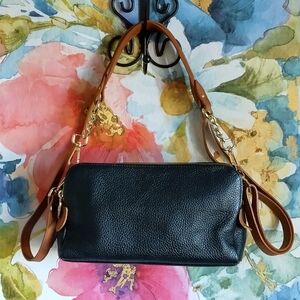 Valentina‎ Black Pebbled Leather 3 Zip Compartment ConvertiblShoulder Bag Purse